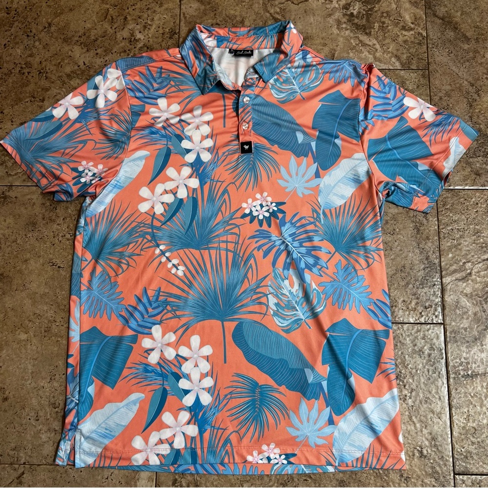 Bad Birdie Performance Polo Men's XL Flamingo Floral Print